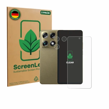 Front side of a product packaging with the brand logo ScreenLeaf. Next to it is the device Motorola Signature (Front+Camera) s