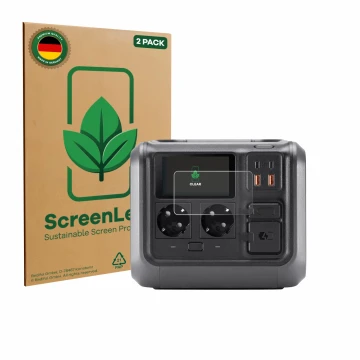 Front side of a product packaging with the brand logo ScreenLeaf. Next to it is the device DJI Power 500 shown with the corres