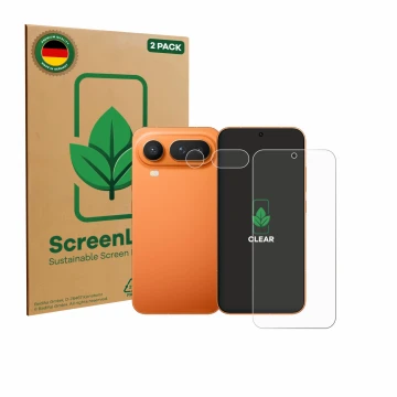 Front side of a product packaging with the brand logo ScreenLeaf. Next to it is the device Honor Magic 8 Pro Lite (Front+Camer