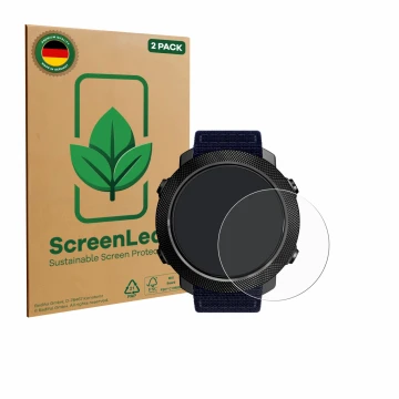 Front side of a product packaging with the brand logo ScreenLeaf. Next to it is the device North Edge Apache 3 shown with the 