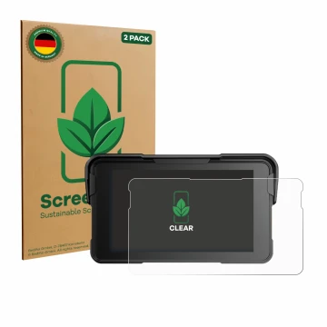 Front side of a product packaging with the brand logo ScreenLeaf. Next to it is the device NFOIEIS Base 5