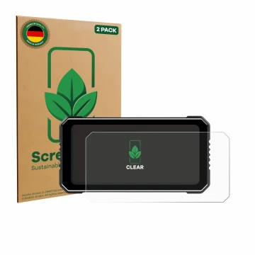 Front side of a product packaging with the brand logo ScreenLeaf. Next to it is the device Vtopek MT26 6.25