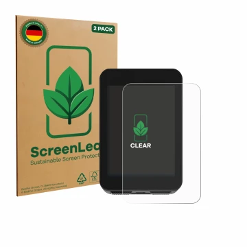 Front side of a product packaging with the brand logo ScreenLeaf. Next to it is the device Bikevee BKV310A 2.4