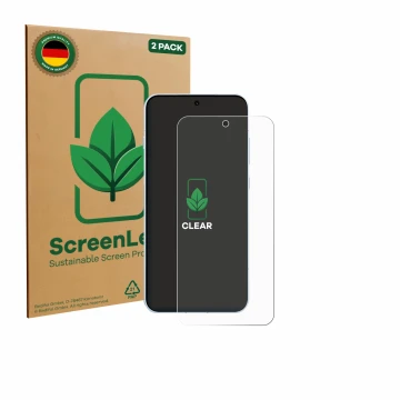 Front side of a product packaging with the brand logo ScreenLeaf. Next to it is the device Oppo Find X8s shown with the corres