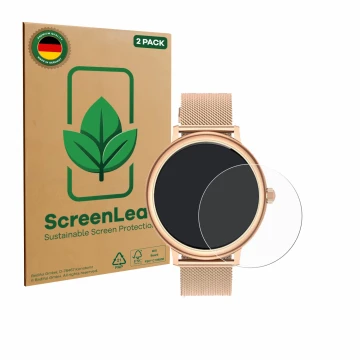 Front side of a product packaging with the brand logo ScreenLeaf. Next to it is the device Ruxingx AK98 1.19