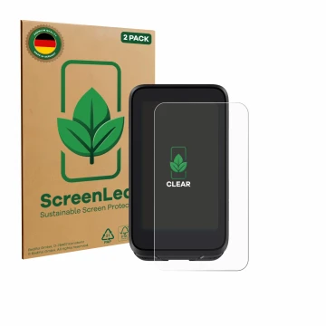 Front side of a product packaging with the brand logo ScreenLeaf. Next to it is the device igpsport BiNavi Air shown with the 