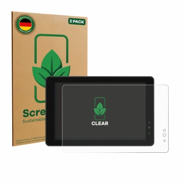 Front side of a product packaging with the brand logo ScreenLeaf. Next to it is the device Lilliput 719/T 7