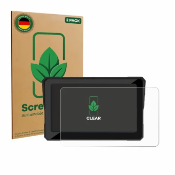 Front side of a product packaging with the brand logo ScreenLeaf. Next to it is the device Carpuride W702 Plus 7