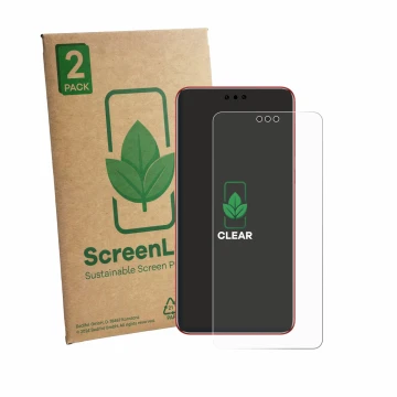 Front side of a product packaging with the brand logo ScreenLeaf. Next to it is the device Huawei Mate 60 RS Ultimate shown wi