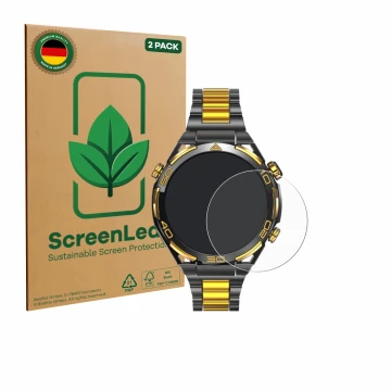 Front side of a product packaging with the brand logo ScreenLeaf. Next to it is the device Blackview W90 Pro shown with the co