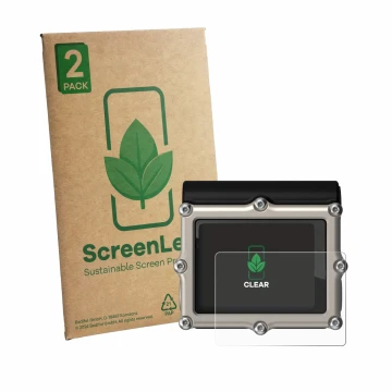 Front side of a product packaging with the brand logo ScreenLeaf. Next to it is the device Shearwater Petrel 3 dive computer s