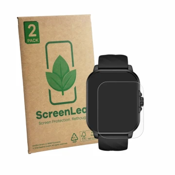 Front side of a product packaging with the brand logo ScreenLeaf. Next to it is the device Black Shark GT3 Neo shown with the 