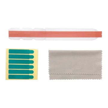 Image of the adhesive strips, holding tabs, and microfiber cloth