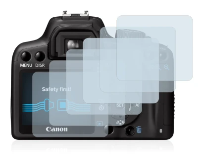 Image of the device Canon EOS 1000D with a wide variety of screen protectors.