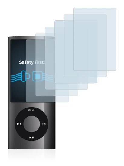 Image of the device Apple iPod nano 2009 (5th. Gen.) with a wide variety of screen protectors.