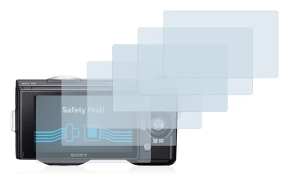 Image of the device Sony Alpha NEX-5 with a wide variety of screen protectors.