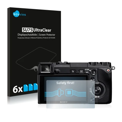 Front side of a product packaging with the brand logo Savvies. Next to it is the device Sony Alpha NEX-7 shown with the corres