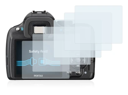 Image of the device Pentax K-50 with a wide variety of screen protectors.