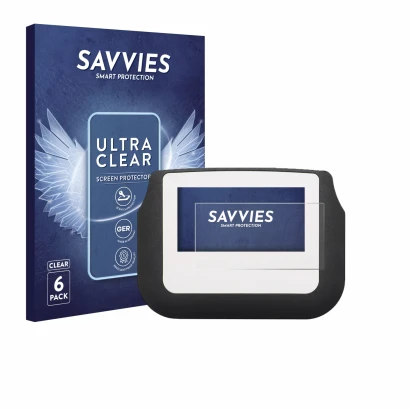 Front side of a product packaging with the brand logo Savvies. Next to it is the device Signotec Signature Pad Sigma shown wit