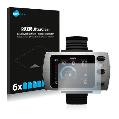 Front side of a product packaging with the brand logo Savvies. Next to it is the device Suunto Eon Steel shown with the corres