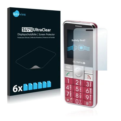 Front side of a product packaging with the brand logo Savvies. Next to it is the device Olympia Viva Plus shown with the corre