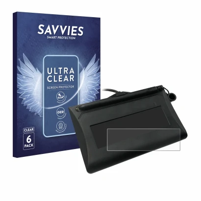 Front side of a product packaging with the brand logo Savvies. Next to it is the device Topaz T-LBK460-HSB-R shown with the co