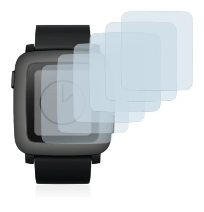 Image of the device Pebble Time with a wide variety of screen protectors.