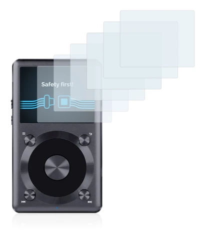 Image of the device FiiO X3 II with a wide variety of screen protectors.