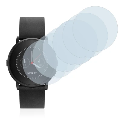 Image of the device Pebble Time Round with a wide variety of screen protectors.