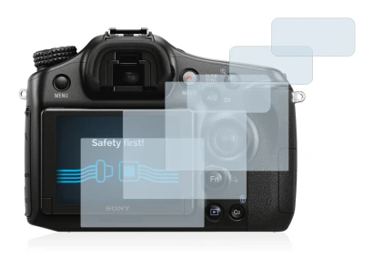 Image of the device Sony Alpha 68 with a wide variety of screen protectors.