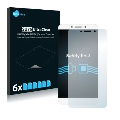 Front side of a product packaging with the brand logo Savvies. Next to it is the device LeTV Le 1 Pro X800 shown with the corr