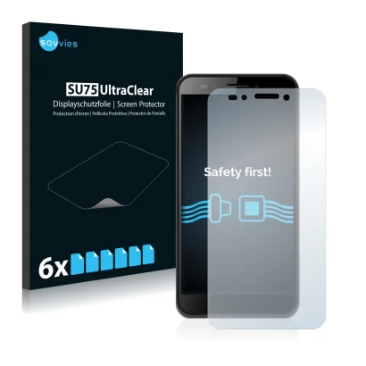 Front side of a product packaging with the brand logo Savvies. Next to it is the device Logicom L-ite 552 shown with the corre