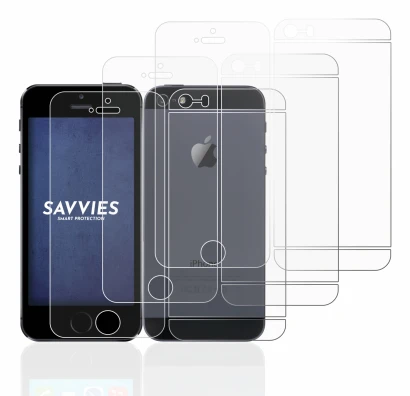 Image of the device Apple iPhone 5S (Front+Back) with a wide variety of screen protectors.