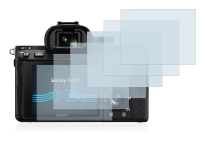 Image of the device Sony Alpha 7R III with a wide variety of screen protectors.