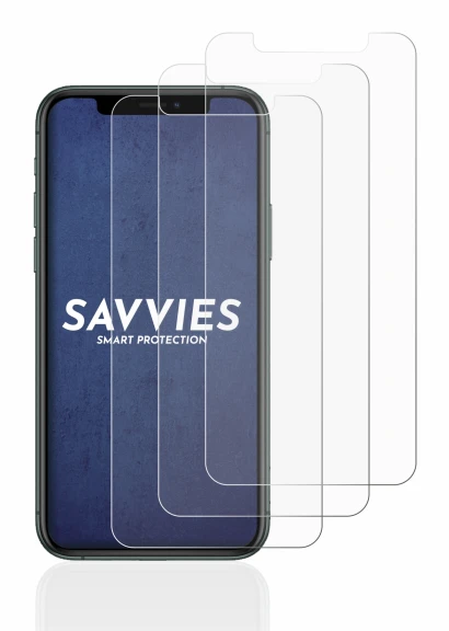 Image of the device Apple iPhone 11 Pro with a wide variety of screen protectors.