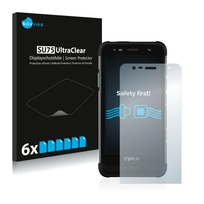 Front side of a product packaging with the brand logo Savvies. Next to it is the device Cyrus CS45 XA shown with the correspon