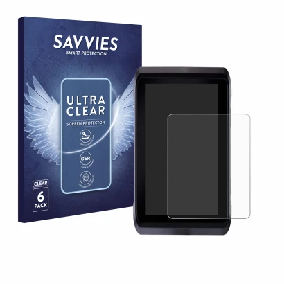 Front side of a product packaging with the brand logo Savvies. Next to it is the device Atomos Shogun 7 shown with the corresp