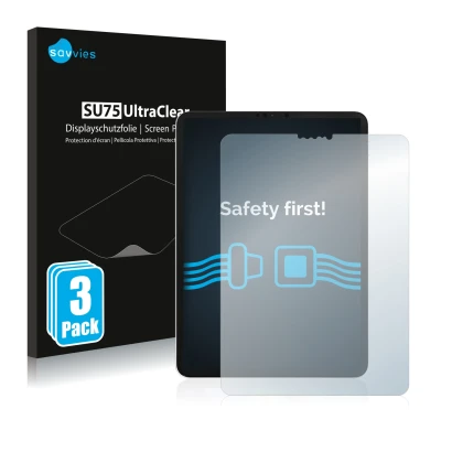 Front side of a product packaging with the brand logo Savvies. Next to it is the device Apple iPad Pro 11" WiFi 2020 (2nd Gen.