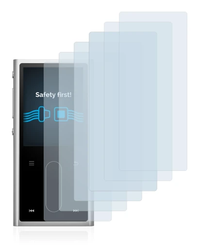 Image of the device FiiO M3K with a wide variety of screen protectors.
