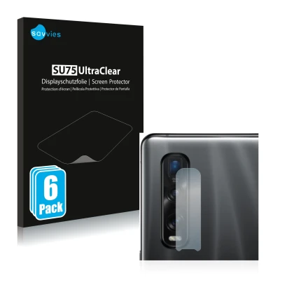 Front side of a product packaging with the brand logo Savvies. Next to it is the device Oppo Find X2 Pro (ONLY Camera Lens) sh