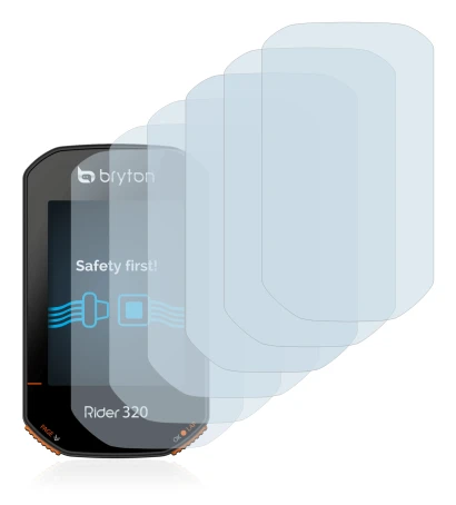 Image of the device Bryton Rider 320 with a wide variety of screen protectors.
