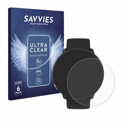 Front side of a product packaging with the brand logo Savvies. Next to it is the device Polar Unite shown with the correspondi