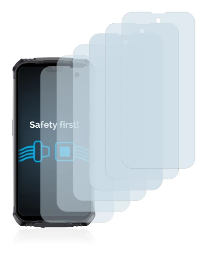 Image of the device Doogee S59 Pro with a wide variety of screen protectors.