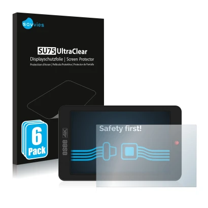 Front side of a product packaging with the brand logo Savvies. Next to it is the device Osee G7 shown with the corresponding s