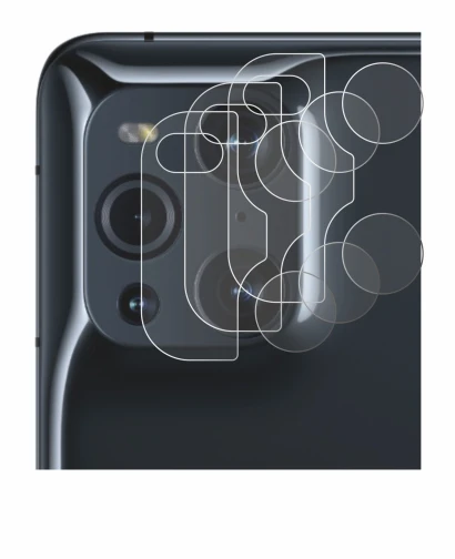 Image of the device Oppo Find X3 Pro (ONLY Camera Lens) with a wide variety of screen protectors.