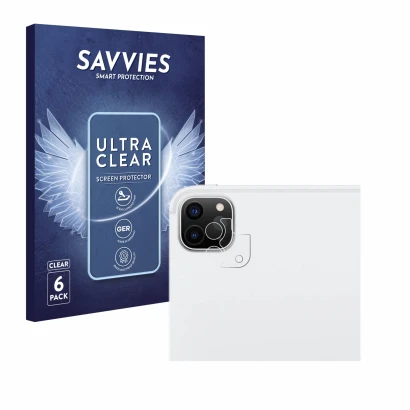 Front side of a product packaging with the brand logo Savvies. Next to it is the device Apple iPad Pro 12.9" WiFi 2021 (ONLY C