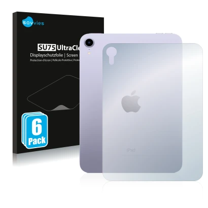 Front side of a product packaging with the brand logo Savvies. Next to it is the device Apple iPad Mini 6 2021 (6th. Gen., Bac