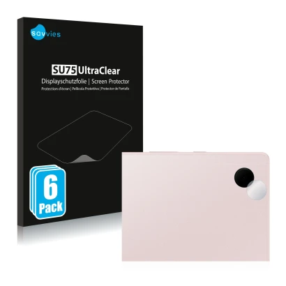 Front side of a product packaging with the brand logo Savvies. Next to it is the device Samsung Galaxy Tab A8 WiFi (ONLY Camer