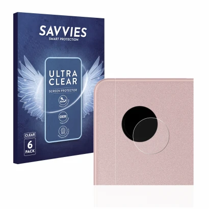 Front side of a product packaging with the brand logo Savvies. Next to it is the device Samsung Galaxy Tab A8 LTE (ONLY Camera