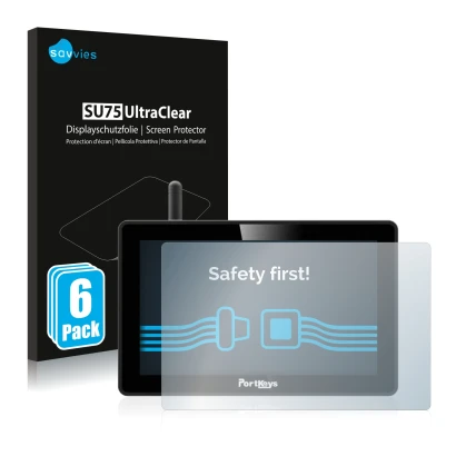 Front side of a product packaging with the brand logo Savvies. Next to it is the device Portkeys BM5 WR shown with the corresp